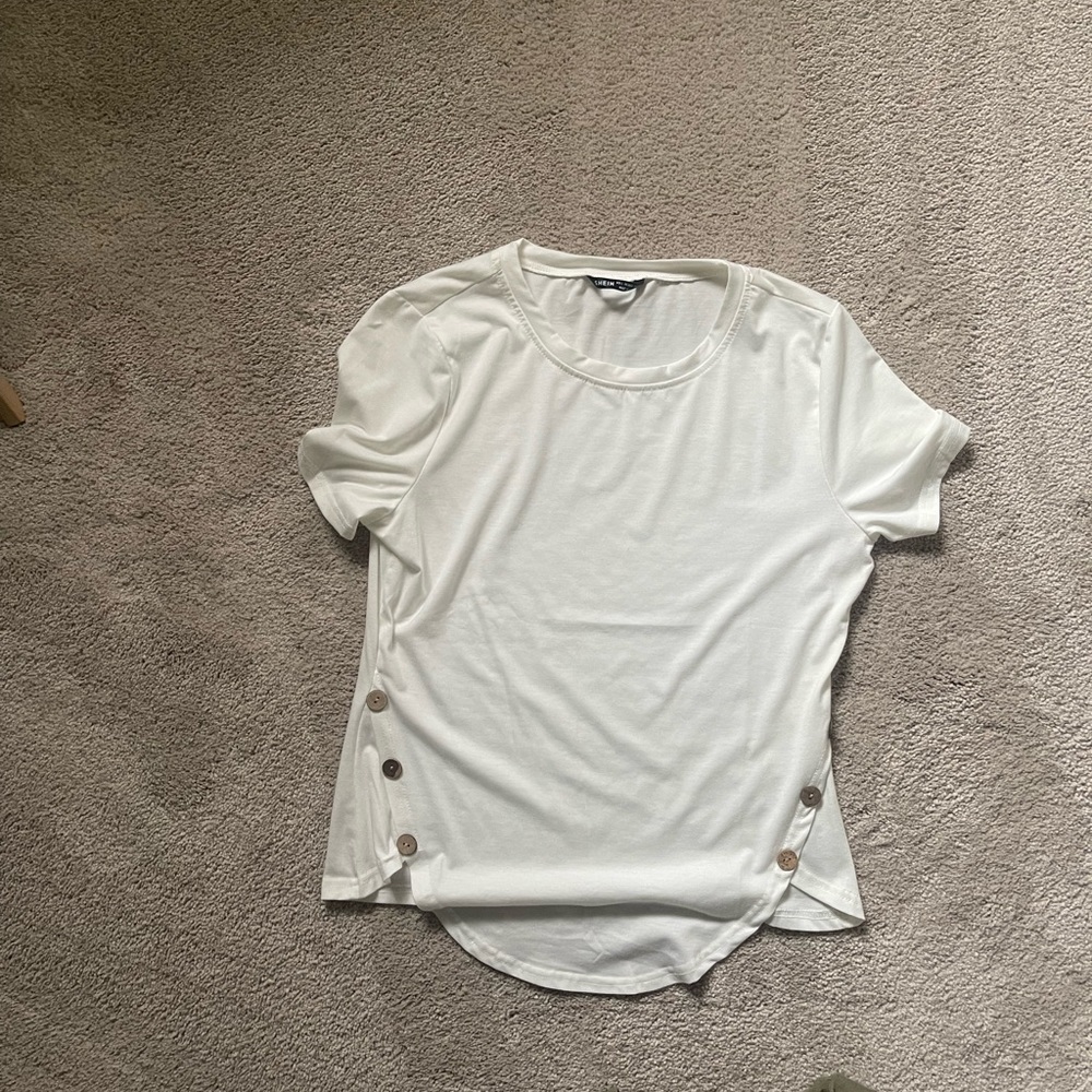 White Short Sleeve Top with Button Detail